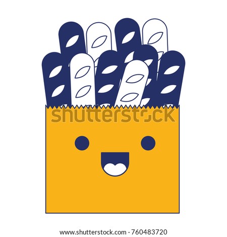 kawaii paper bag with french breads in color sections silhouette