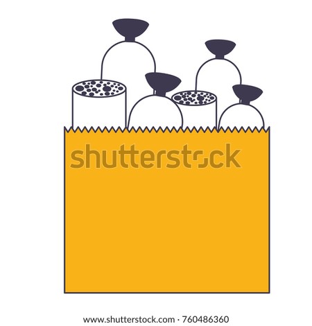paper bag with pieces of sausages in color sections silhouette