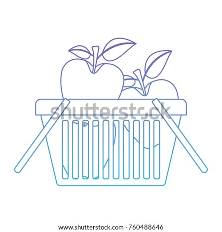 basket shopping with apples fruits in degraded purple to blue color contour
