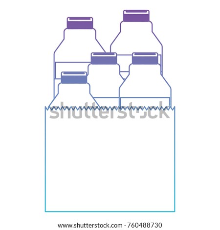 paper bag with milk bottles in degraded purple to blue color contour