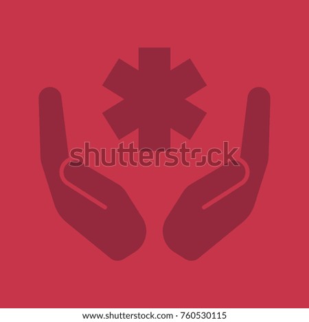 Open palms with star of life glyph color icon. Health care silhouette symbol. Medical services. Negative space. Raster isolated illustration