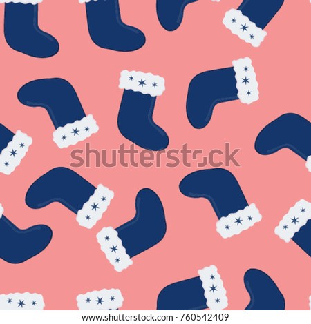 Vector background pattern with blue New Year's boot.