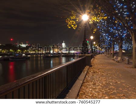 Night in London, England. Christmas Alley in London. London at twilight. London, Great Britain