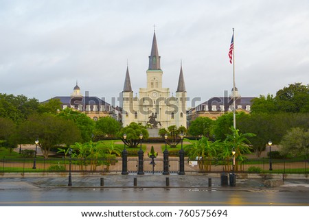 St. Louis Cathedral at French Quarter in New Orleans, Louisiana, USA.