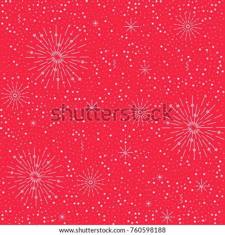 Vector colorful festive seamless pattern for holidays. White and red background with fireworks