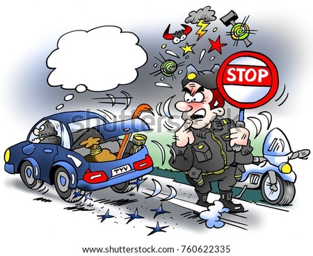 Cartoon illustration of a thief driving over party seams with new hard tires