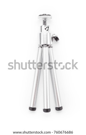Side view of new universal pocket tripod for photo camera, phone holder, spotting scopes, and smartphone. Used for selfie, webcam and other accessories and devices. Isolated on white background