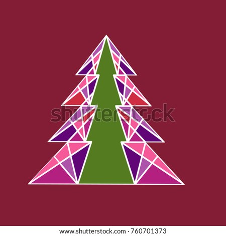 Geometric Christmas tree over red background. Vector illustration with holiday background. Winter design element