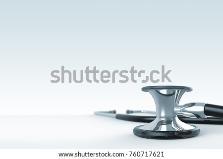 Stethoscope with reflection on glossy background. stethoscope on white background with space for copy.