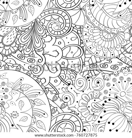 Tracery seamless pattern. Mehndi design. Ethnic monochrome binary doodle texture. Curved doodling black and white background. Vector