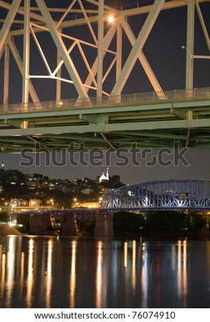 Bridges And City Lights at Night, Cincinnati Ohio