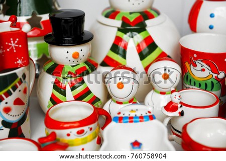 Christmas collection ceramic mug & dish porcelain set with handmade color paint.