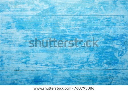 Azure wood background. For inscriptions and wishes, light blue, sea. Xmas and Happy New Year. Flat lay, top view Royalty-Free Stock Photo #760793086