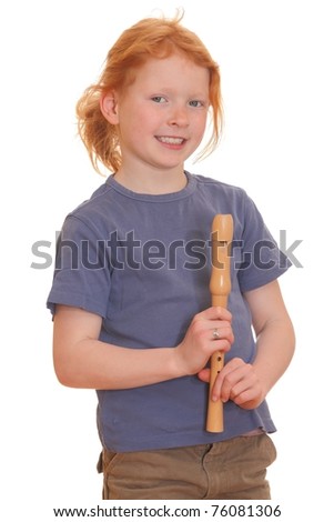 Portrait of a red-haired girl playing flute