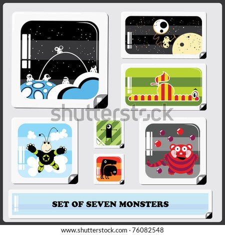 Set of Seven colorful monsters