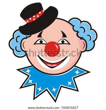 Head of clown with black hat, funny illustration, vector icon