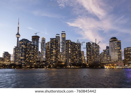 Skyline view of Toronto downtown at dusk. Province of Ontario, Canada