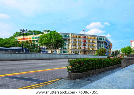 The Singapore city with colorful building and street