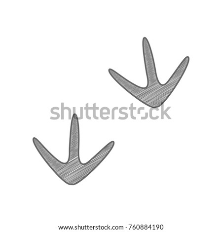 Bird footprint sign. Vector. Shaded gray icon on white background. Isolated.