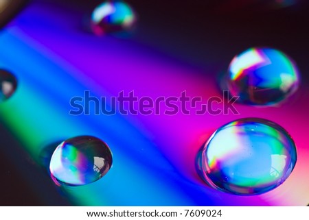abstract of water drops on a dvd disk