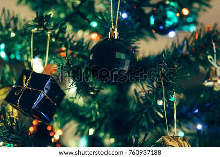 Christmas background: decorations on Christmas tree.