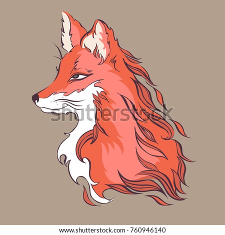 Calm fox, detailed cartoon style vector illustration
