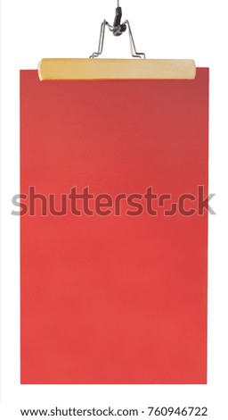 Red paper price labels on a white
