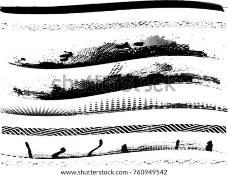 Edges Vector Set . Design Elements . Curved Grunge Borders , Dividers or Brush Strokes . Black wavy lines . stripes with  grunge effects