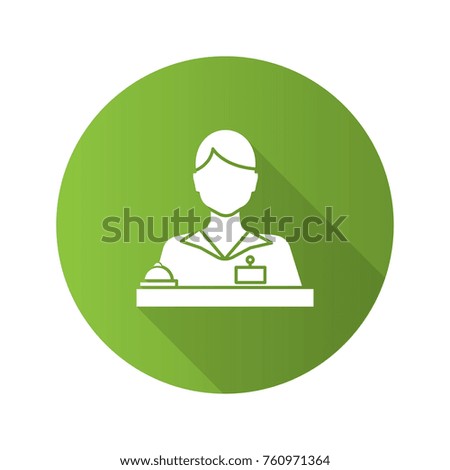 Receptionist flat design long shadow glyph icon. Secretary, manager. Vector silhouette illustration