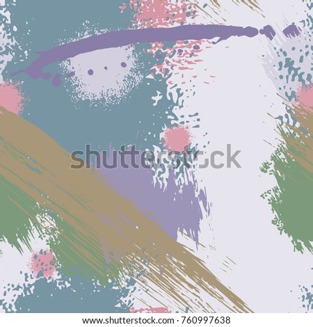 Splash Brush strokes Seamless pattern. Brushed Painted Abstract Background. Blobs and daubs, watercolor blots and blotches. Endlessly repeating dabs, ink smear smudges and stains. Vector illustration.