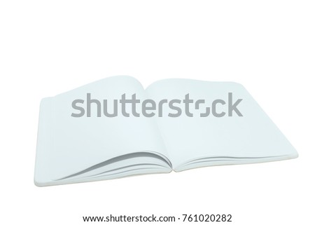 Blank page of book on white background with clipping path.