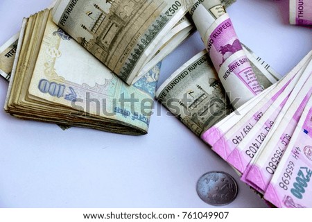 Indian currency in a white background 
