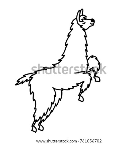 Vector illustration of cute character south America lama. Isolated outline cartoon baby llama. Hand drawn Peru animal  guanaco, alpaca, vicuna. Drawing for print, fabric, textile, poster etc