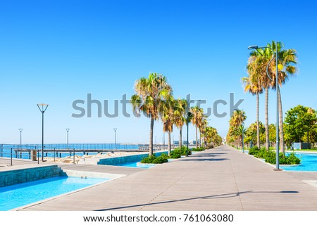 Beautiful sea promenade with palms in Limassol, Cyprus