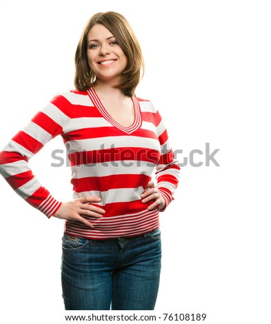 Portrait of happy smiling woman , Isolated on white background