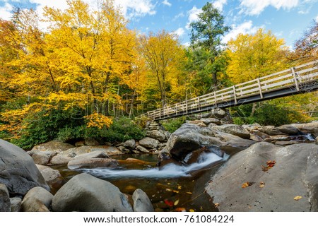Chimney Tops trailhead in Fall - Great Smoky Mountains National Park Royalty-Free Stock Photo #761084224