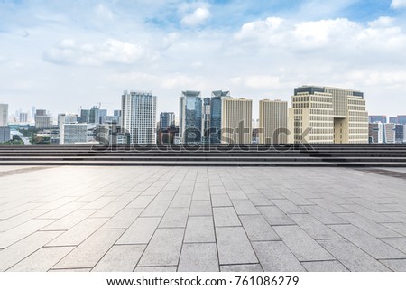 Empty floor with modern business office building 
