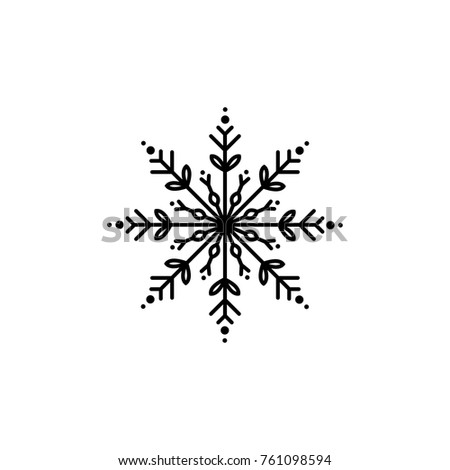 black flat outline snowflake icon isolated on white. New Year pictogram. Vector illustration. Christmas clip art. Web button. Christmas label. winter sign. back and white