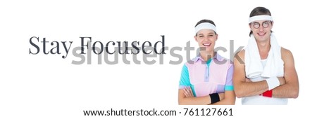 Digital composite of Stay focused text and fitness couple