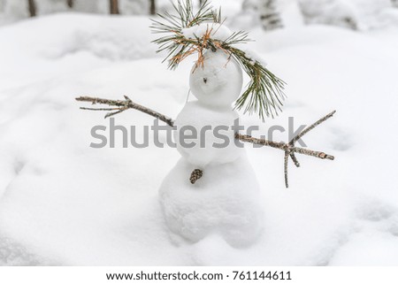 Small funny snowman on winter background
