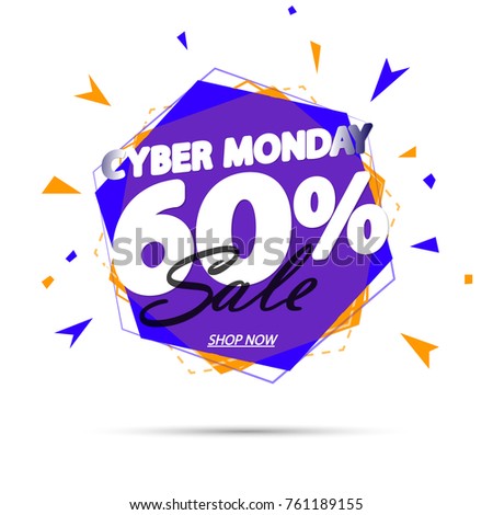 Cyber Monday Sale, banner design template, sale 60% off, vector illustration