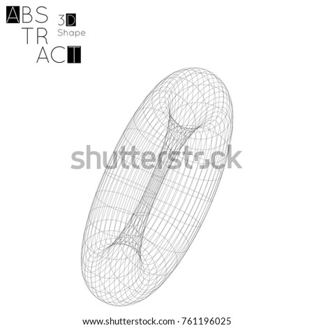 Abstract 3D wireframe geometric shape isolated on white background. 3D torus. Futuristic design element.