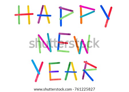 happy new year Colorful ice cream sticks.Isolated on white background