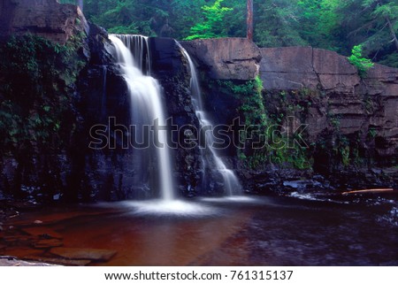 Manabezho Falls on the Presque Isle River in Porcupine Mountains State Park of Michigan