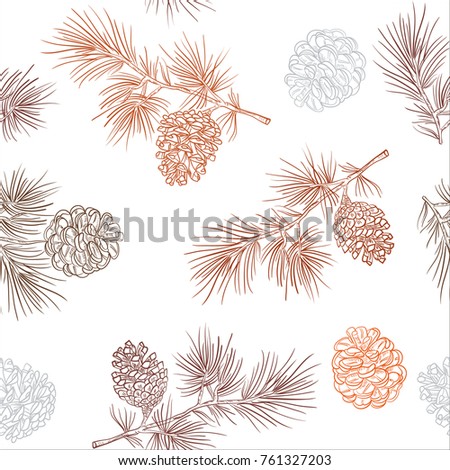 Merry Christmas and happy New Year background. Seamless pattern with fir cones. Vector illustration for flyers, posters, brochures, packages of gifts, banners.