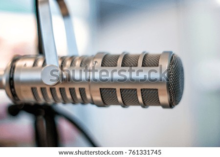 Audio microphone closeup with blurred background