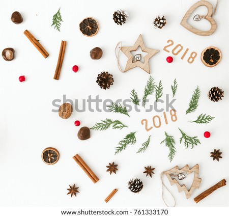 Creative Christmas Composition for 2018. Flat lay. Copy space