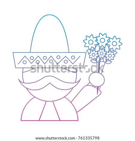 man with sombrero holding flowers mexico culture icon image