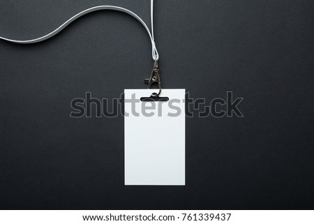 White empty badge mockup / id card, stand isolated. Person identity label. lanyard design.