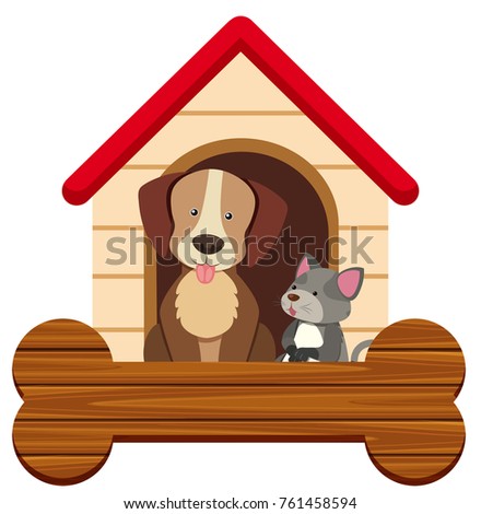 Banner template with cute dog and cat at pethouse illustration